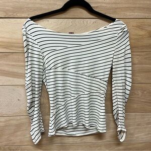 Vintage Y2K made in USA striped off the shoulder white black stretchy top